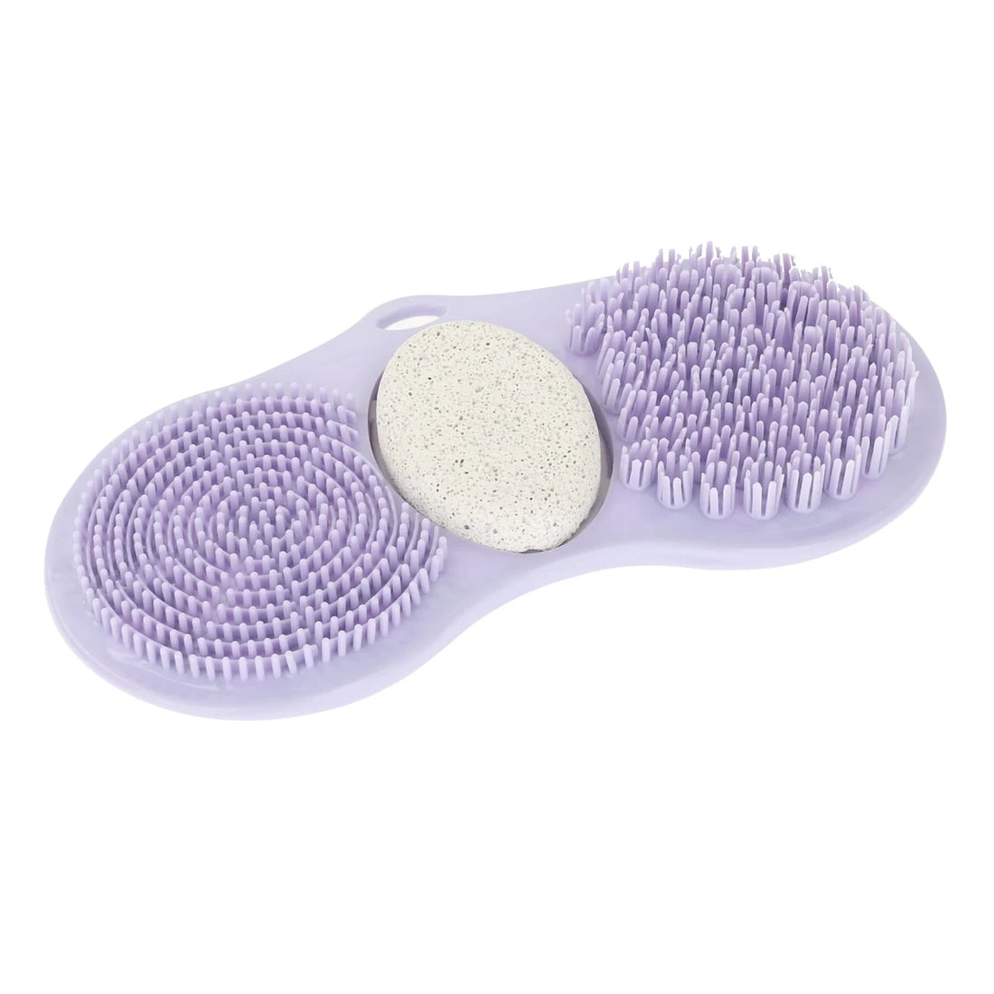 Purple silicone scrubber with a central circular pad on a white background - okotoks hc pharmacy