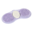 Purple silicone scrubber with a central circular pad on a white background - okotoks hc pharmacy