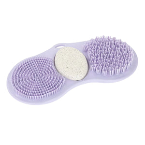 Purple silicone scrubber with a central circular pad on a white background - okotoks hc pharmacy