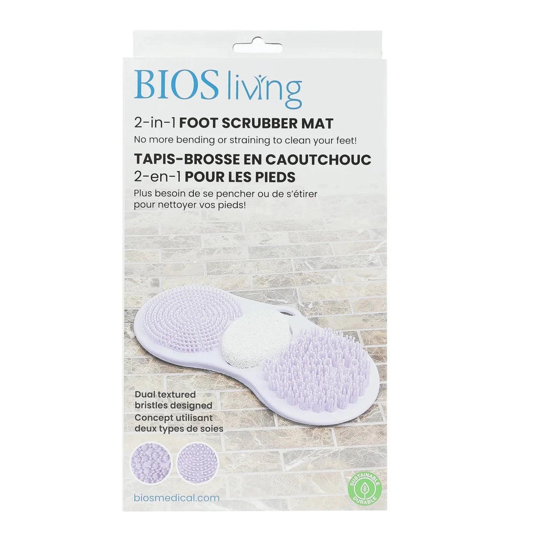 BIOS living 2-in-1 foot scrubber mat packaging on a white background - okotoks hc pharmacy