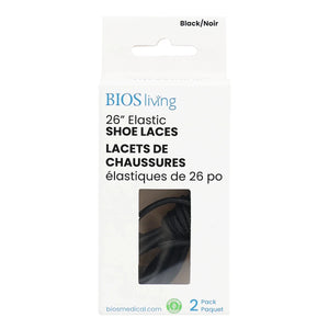 Packaging of BIOS living 26-inch elastic shoe laces on a white background - okotoks hc pharmacy