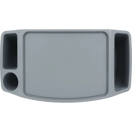 Gray plastic tray with rounded corners and circular holes on a gray background - okotoks hc pharmacy