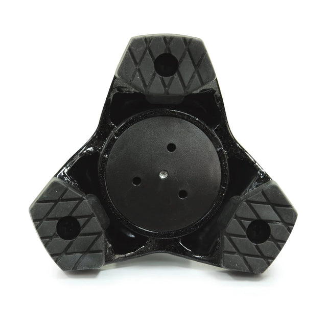Black three-finger spinner with textured surface on a white background - okotoks hc pharmacy