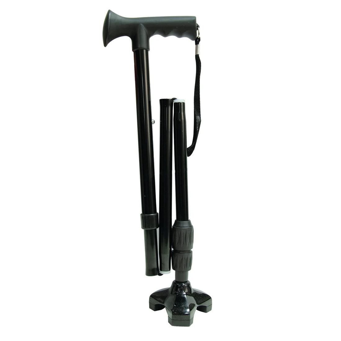 Black adjustable walking cane on a white background - okotoks hc pharmacy