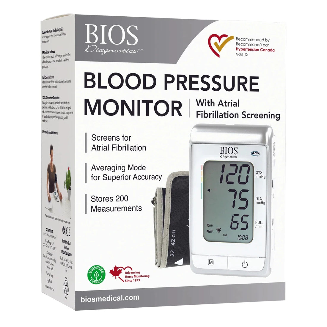 Box of BIOS Diagnostics blood pressure monitor with digital display on a white background - okotoks hc pharmacy