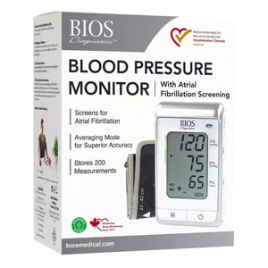 Box of BIOS Diagnostics blood pressure monitor with digital display on a white background - okotoks hc pharmacy