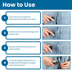 Instructions on how to use a button and zipper tool with text and images.  -okotoks hc pharmacy