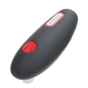 Black handheld can opener device with a red button on a white background - okotoks hc pharmacy