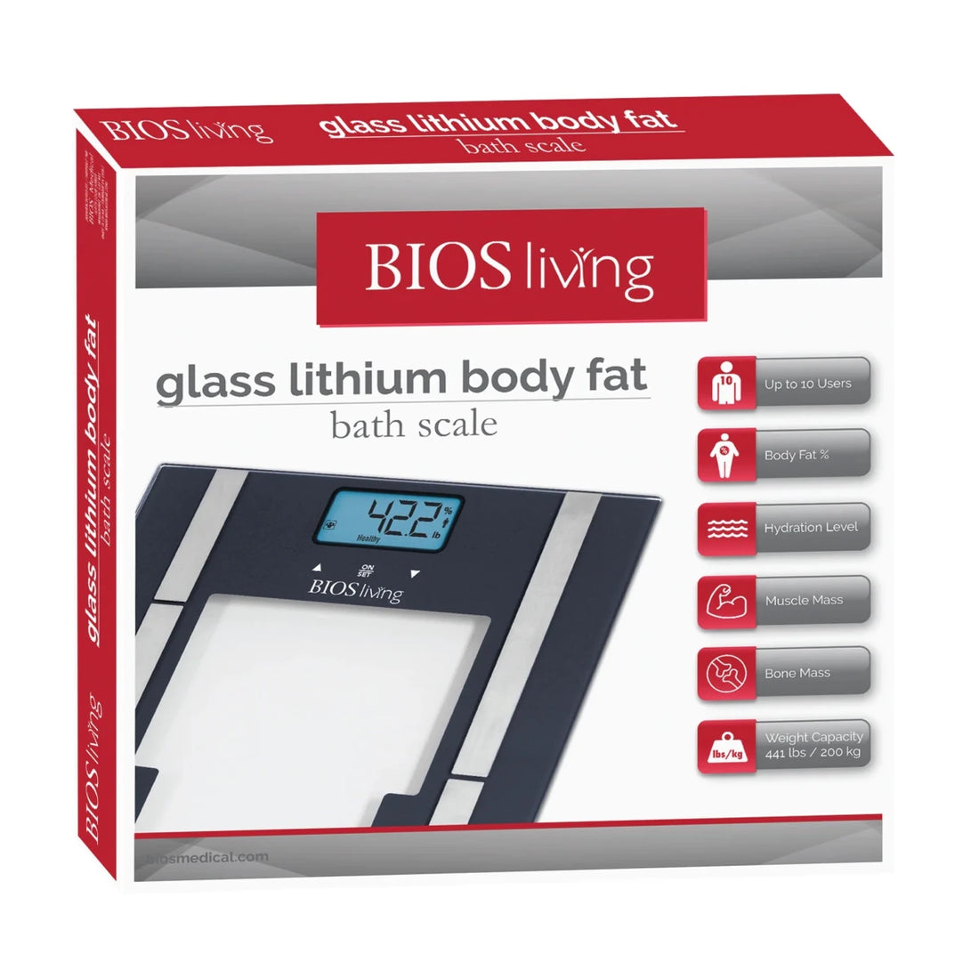 BIOS living glass lithium body fat bath scale packaging on a white background - okotoks hc pharmacy