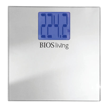 Digital bathroom scale with blue display and 'BIOS living' branding on a white background - okotoks hc pharmacy