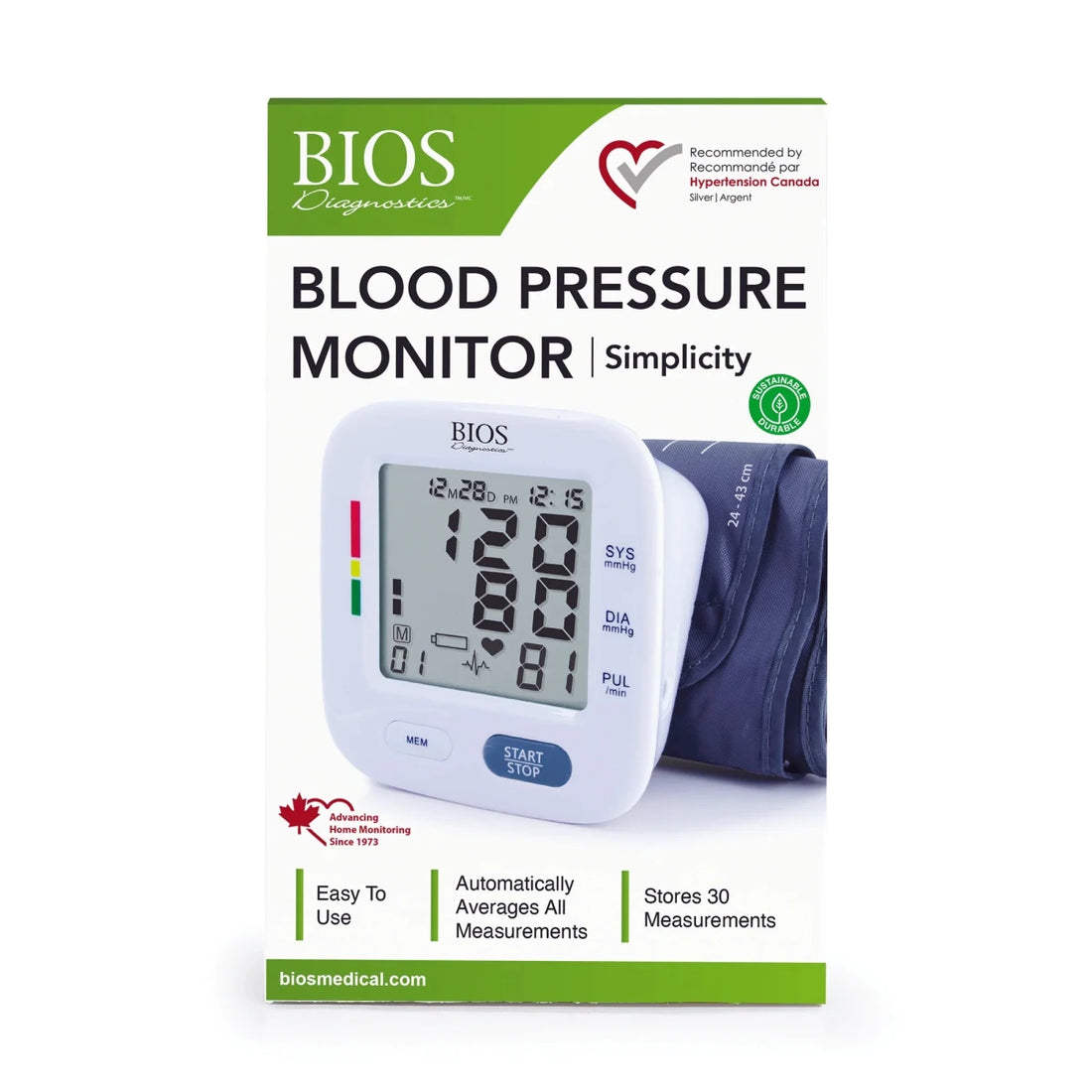BIOS blood pressure monitor with packaging on a white background - okotoks hc pharmacy