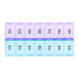 A 7-day weekly pill organizer with translucent plastic compartments. The top row is light purple with black text showing reversed days of the week (SUN, MON, etc. - okotoks hc pharmacy