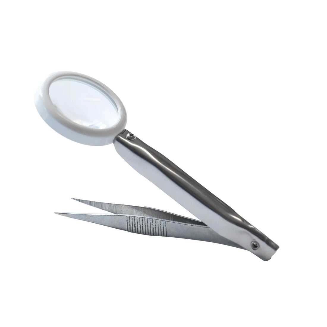 Magnifying glass and tweezers on a white background - okotoks hc pharmacy
