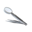 Magnifying glass and tweezers on a white background - okotoks hc pharmacy