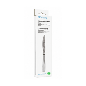 Packaged weighted utensil knife with BIOS living branding on a white background - okotoks hc pharmacy