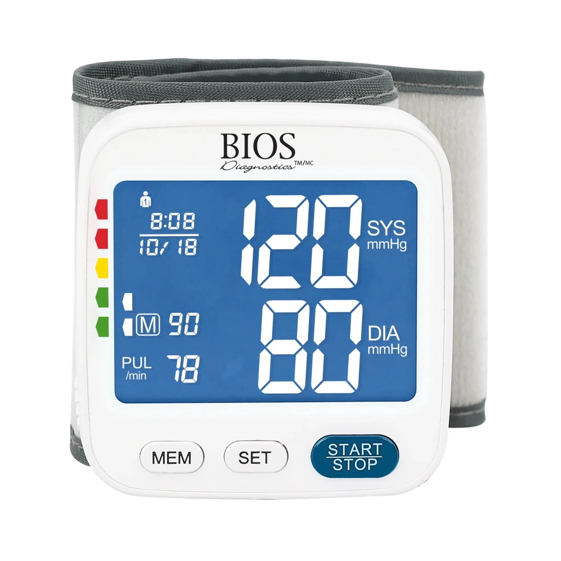Wrist blood pressure monitor with digital display on a white background - okotoks hc pharmacy