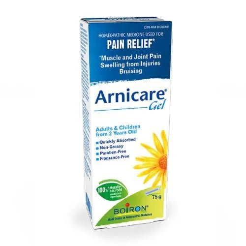 Box of Arnicare Gel for pain relief on a white background - okotoks hc pharmacy