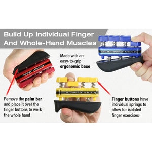 Hand exerciser with text highlighting features and usage instructions. - okotoks hc pharmacy
