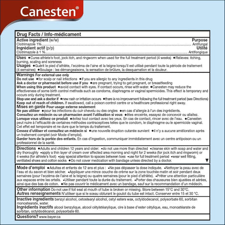 Drug facts label for Canesten with text and branding - okotoks hc pharmacy