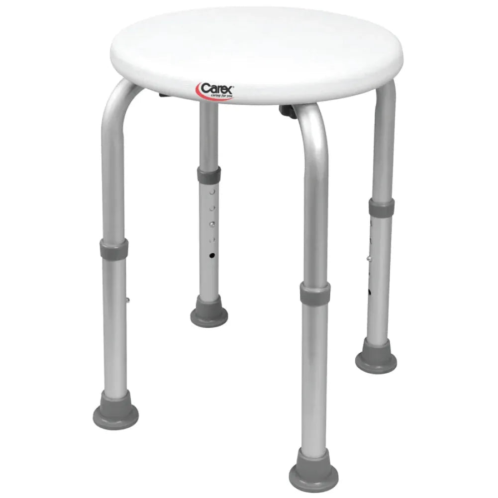 Adjustable shower stool with Carex branding on a white background - okotoks hc pharmacy