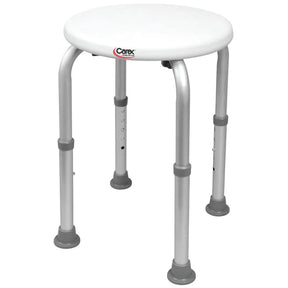 Adjustable shower stool with Carex branding on a white background - okotoks hc pharmacy