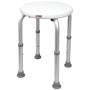 Adjustable shower stool with Carex branding on a white background - okotoks hc pharmacy