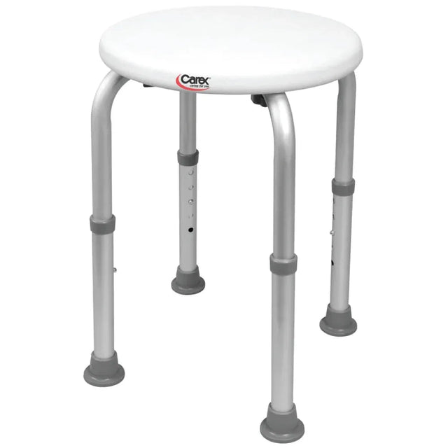 Adjustable shower stool with Carex branding on a white background - okotoks hc pharmacy