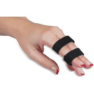 Black finger splint on a person's hand with a white background - okotoks hc pharmacy