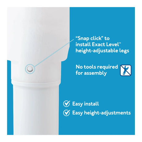 Product with height-adjustable legs feature and text on a blue background - okotoks hc pharmacy