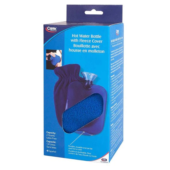 Corex hot water bottle with fleece cover packaging on a white background - okotoks hc pharmacy
