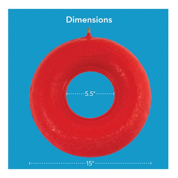 Red ring with dimensions on a blue background - okotoks hc pharmacy