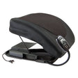 An electric lift seat in black with a textured brown mesh pad on top, shown open to reveal the internal battery pack and power cord, on a white background. - okotoks hc pharmacy