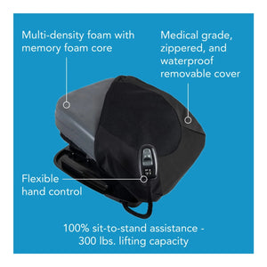 Black and gray medical device with features highlighted on a blue background - okotoks hc pharmacy