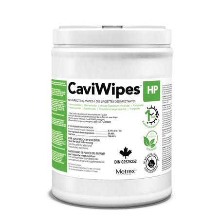 CaviWipes HP container with green and black text on a white background - Okotoks HC Pharmacy