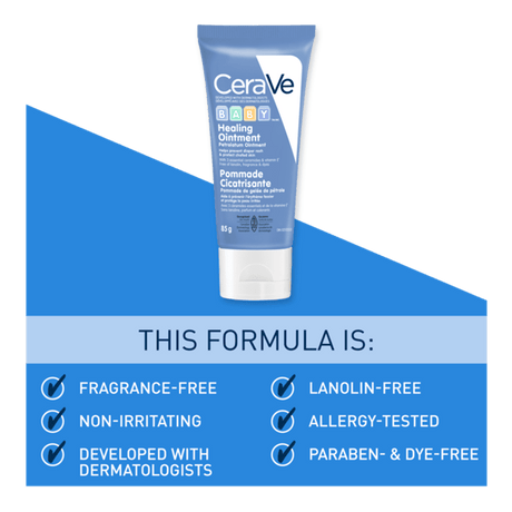CeraVe Healing Ointment tube with blue background and feature list. - okotoks hc pharmacy
