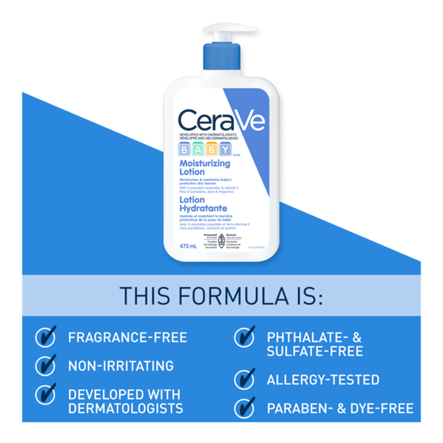 CeraVe baby moisturizing lotion on a white background with blue accents. - okotoks hc pharmacy