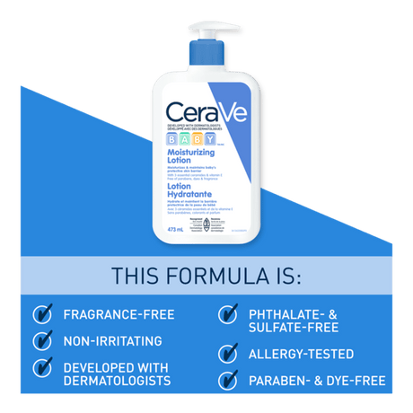 CeraVe baby moisturizing lotion on a white background with blue accents. - okotoks hc pharmacy