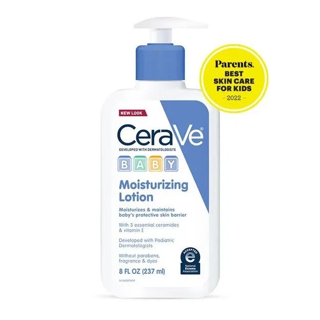 CeraVe Baby moisturizing lotion bottle with a 'Parents' Best Skin Care for Kids' award on a white background - okotoks hc pharmacy