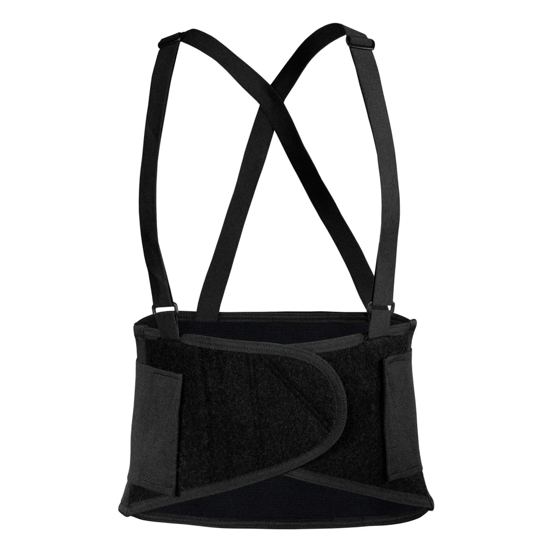 Black waist support brace with straps on a white background - okotoks hc pharmacy