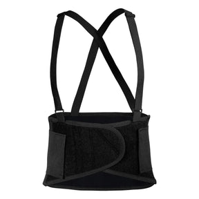 Black waist support brace with straps on a white background - okotoks hc pharmacy