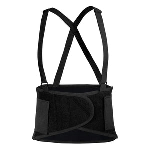 Black waist support brace with straps on a white background - okotoks hc pharmacy