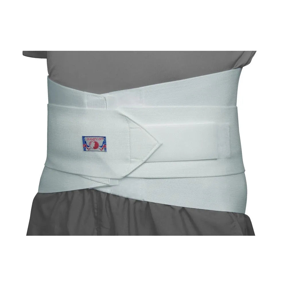 White back brace worn by a person on a white background - okotoks hc pharmacy