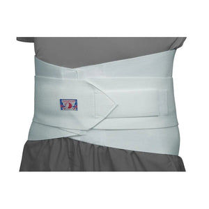 White back brace worn by a person on a white background - okotoks hc pharmacy