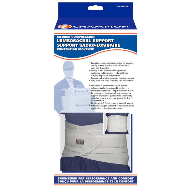 Champion lumbosacral support packaging on a white background - okotoks hc pharmacy