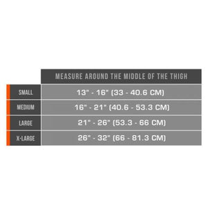 Measurement chart for leg circumference with size categories on a white background - okotoks hc pharmacy