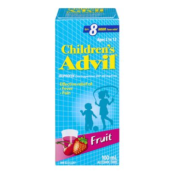 Children's Advil box with blue and pink design on a white background - Okotoks HC Pharmacy