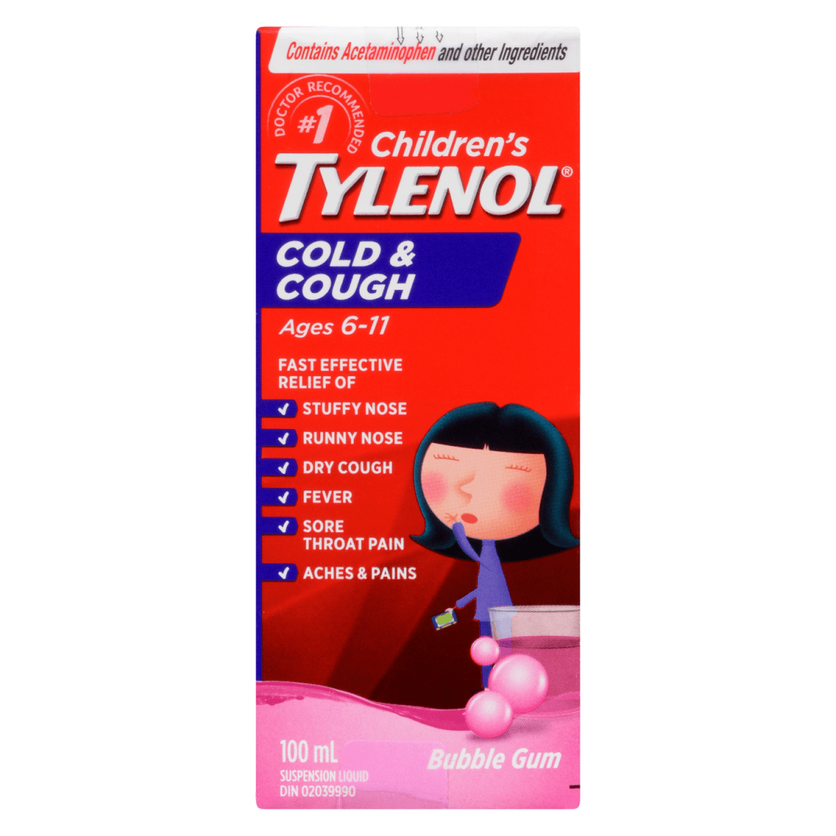Children's Tylenol Cold & Cough 6-11 Bubble Gum 100ml - Okotoks HC Pharmacy
