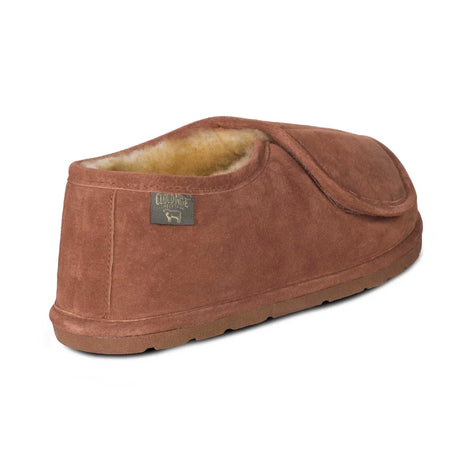 Brown slipper with fur lining on a white background - okotoks hc pharmacy