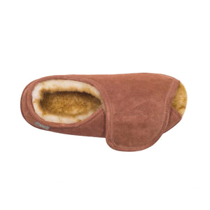 Brown slipper with fur lining on a white background - okotoks hc pharmacy