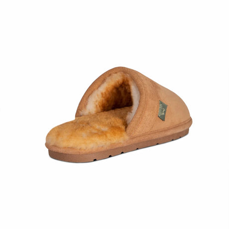 Brown slipper with fur lining on a white background - okotoks hc pharmacy